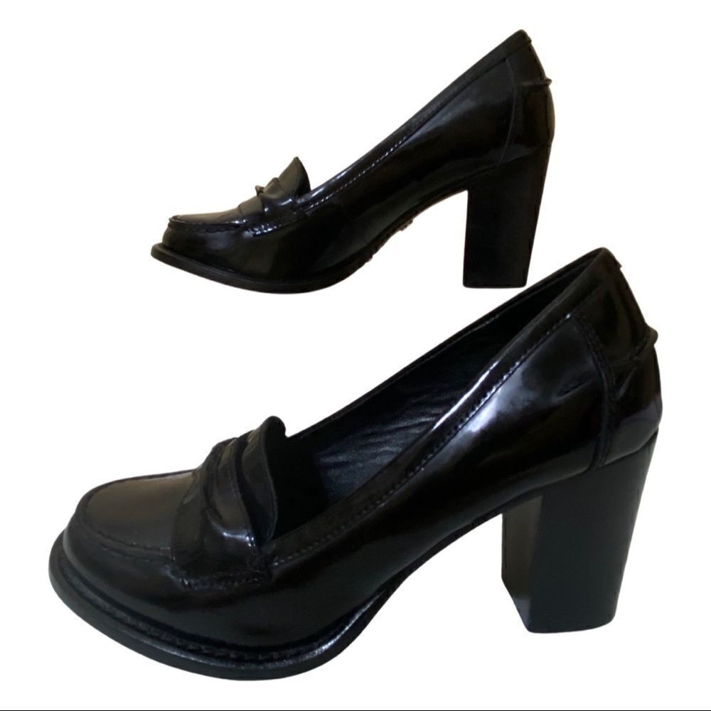 Kenneth Cole “Make Me Smile” Chunky Dark Academia Black Patent Leather Loafers - Picture 5 of 10